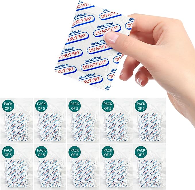 1000cc 50 Packs Food Grade Oxygen Absorbers (5 Packs x 1 Vacuum Bag ...